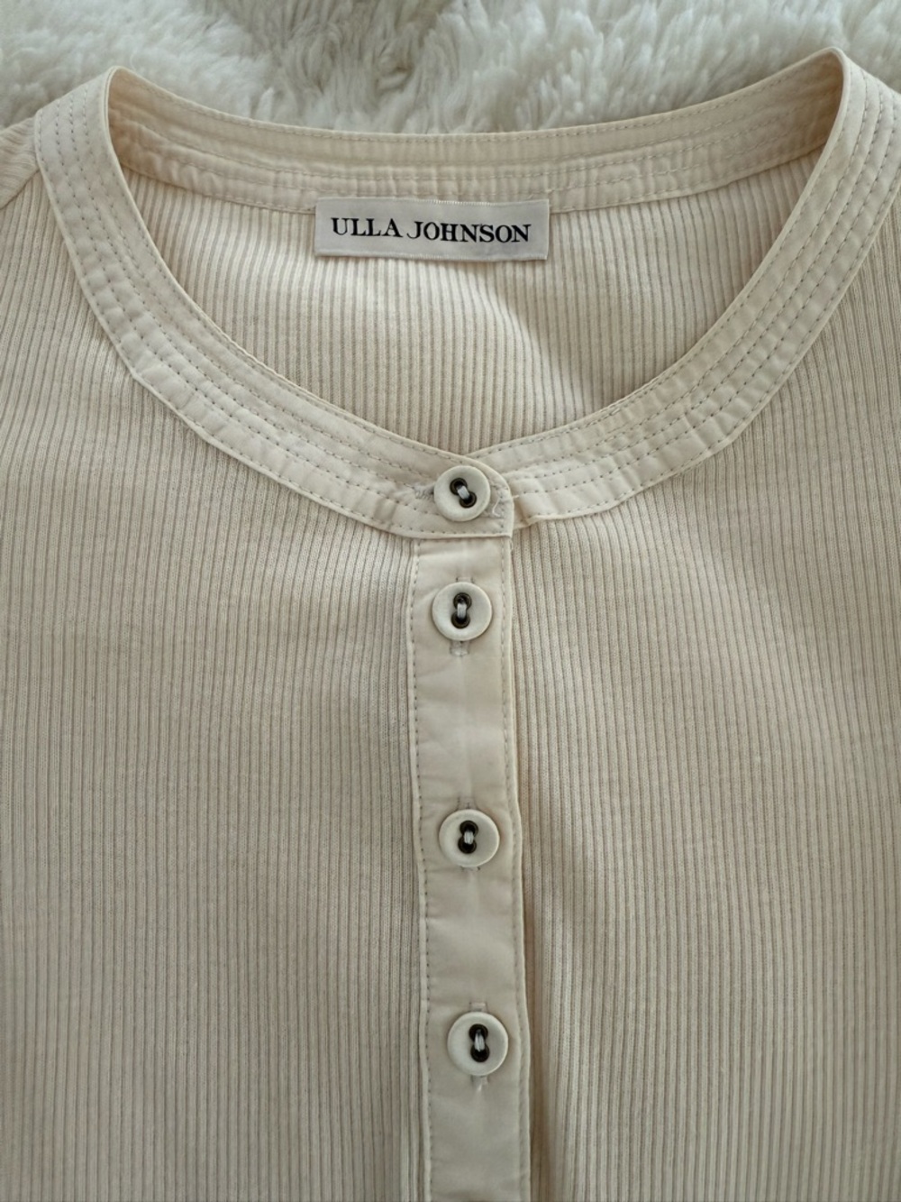Ulla Johnson Cream Ribbed Cotton Top